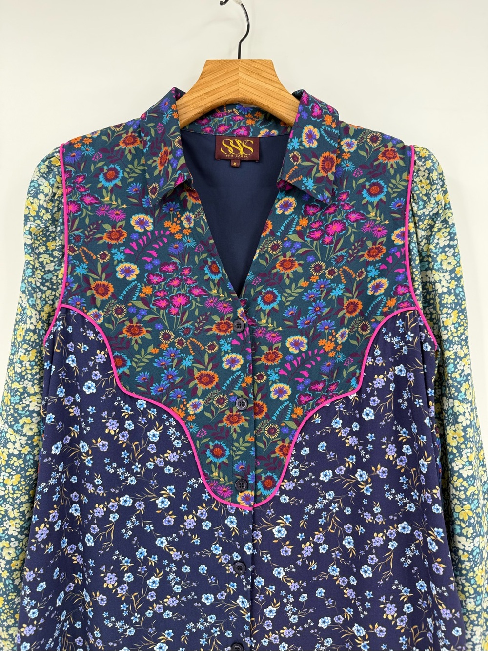 SSYS Livvy Mix Print Dress Long Sleeve Boho Chic Western in Patchwork Floral M - Picture 4 of 15